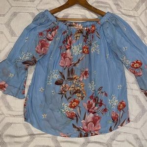 Grand & Green Blue Floral Boho Top Womens sz Small